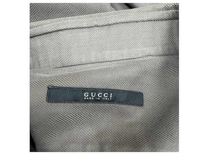 Camicia button-down in cotone marrone a spina di pesce Gucci Rosso - vista 4