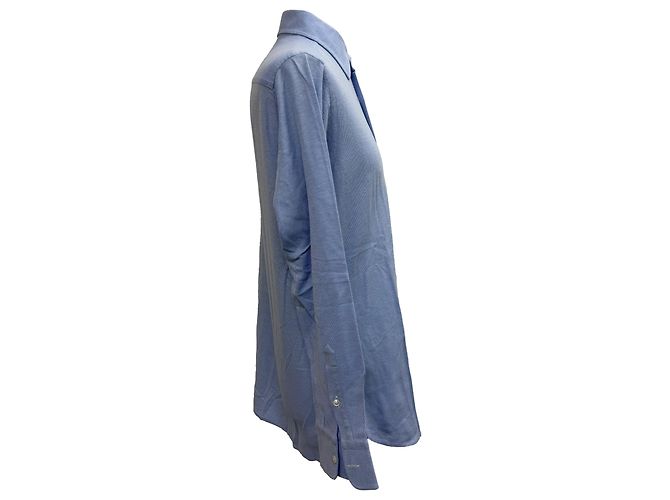 Brioni strukturierte Button-Down-Hemd aus blauer Baumwolle - Ansicht 2
