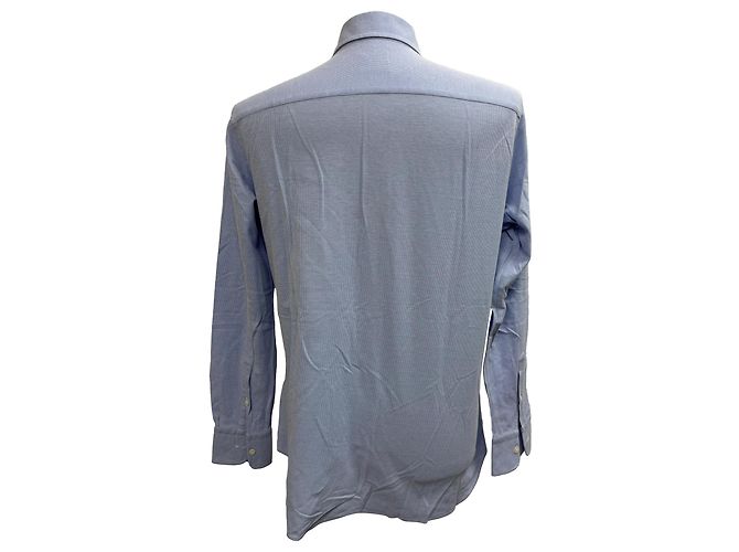 Brioni strukturierte Button-Down-Hemd aus blauer Baumwolle - Ansicht 3