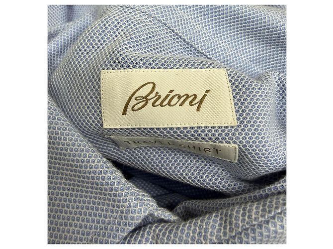 Brioni strukturierte Button-Down-Hemd aus blauer Baumwolle - Ansicht 4
