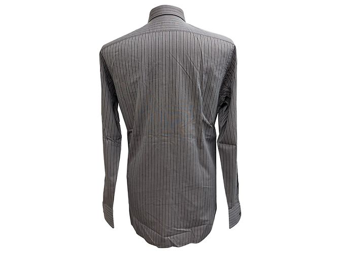 Camicia a righe con bottoni Gucci in cotone grigio - vista 3