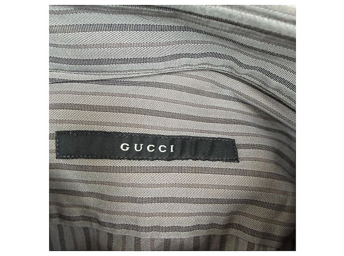 Camicia a righe con bottoni Gucci in cotone grigio - vista 4