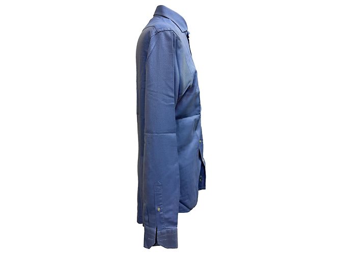 Texturierte Etro Button-Down-Hemd aus blauer Baumwolle - Ansicht 2