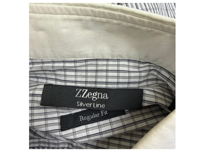Ermenegildo Zegna Camicia button-down Z Zegna Silver Line con stampa a quadri in cotone nero e bianco - vista 4