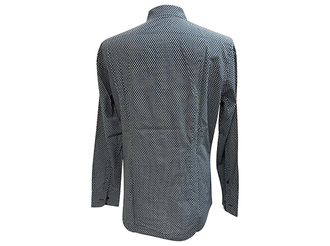 Prada gemusterte Button-Down-Hemd aus marineblauer Baumwolle - Ansicht 3