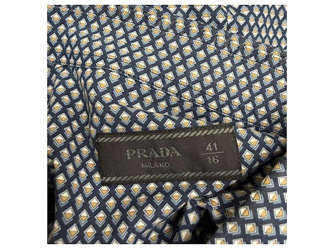 Prada gemusterte Button-Down-Hemd aus marineblauer Baumwolle - Ansicht 4