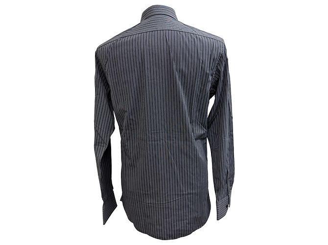 Camicia a righe con bottoni Gucci in cotone grigio - vista 3