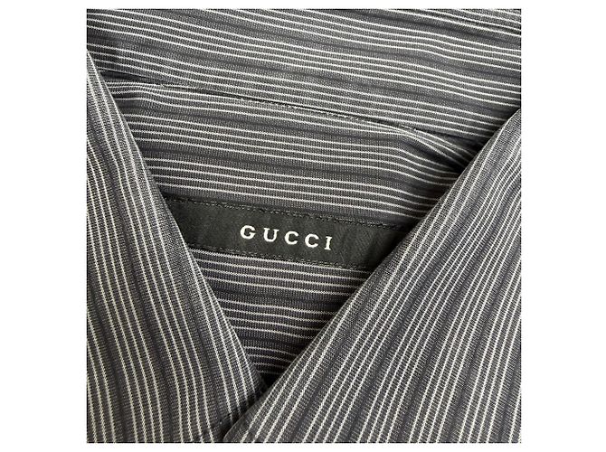 Camicia a righe con bottoni Gucci in cotone grigio - vista 4
