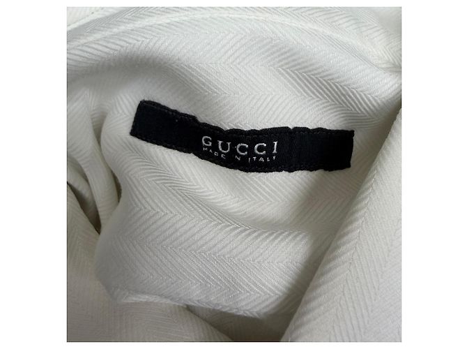 Camicia Button-Down in Cotone Bianco a Spina di Pesce di Gucci Crudo - vista 5