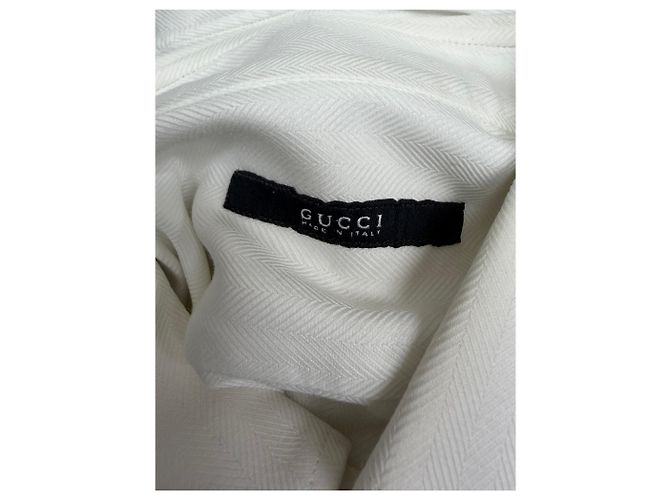 Camicia Button-Down in Cotone Bianco a Spina di Pesce di Gucci Crudo - vista 6