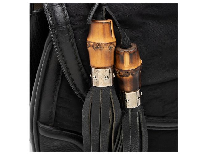 Bamboo Grande bolsa de couro neoprene com relevo GG da Gucci com tassel de bambu Preto - vista 10
