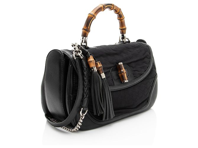 Bamboo Grande bolsa de couro neoprene com relevo GG da Gucci com tassel de bambu Preto - vista 2