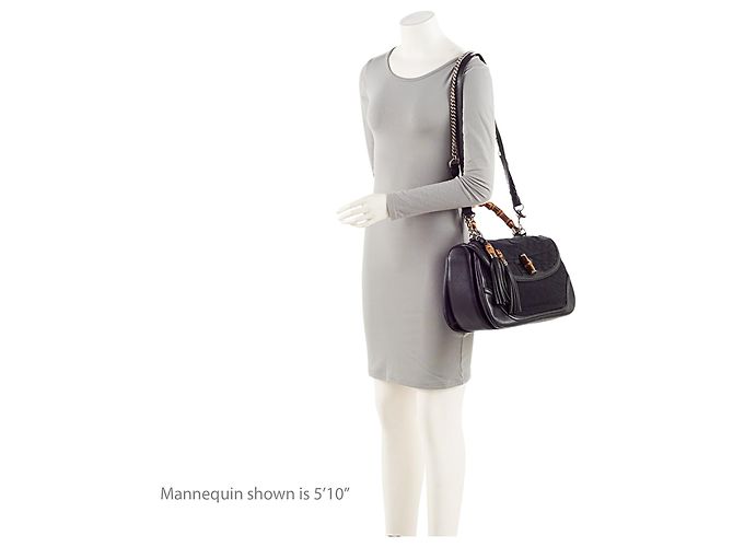 Bamboo Grande bolsa de couro neoprene com relevo GG da Gucci com tassel de bambu Preto - vista 5