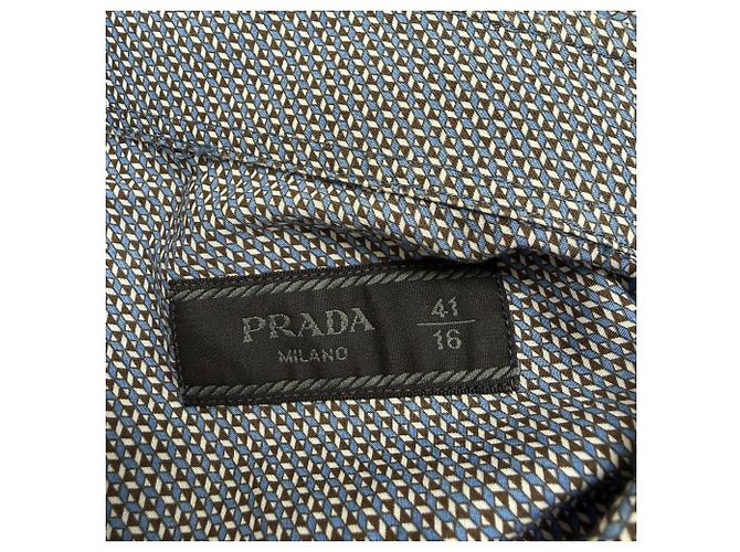 Camicia button-down Prada a fantasia in cotone blu navy - vista 4