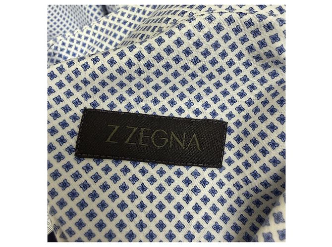 Ermenegildo Zegna Camicia a maniche corte con bottoni stampata Z Zegna in cotone blu - vista 4