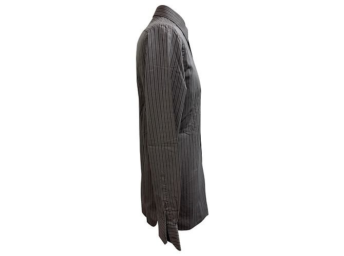 Camicia a righe con bottoni Gucci in cotone grigio - vista 2