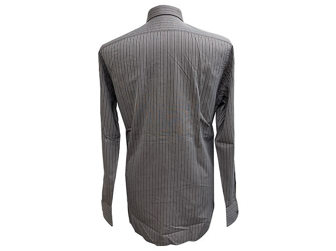 Camicia a righe con bottoni Gucci in cotone grigio - vista 3