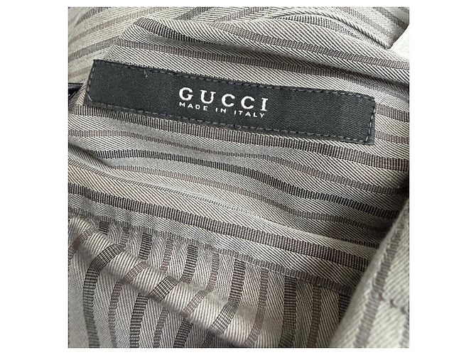 Camicia a righe con bottoni Gucci in cotone grigio - vista 4