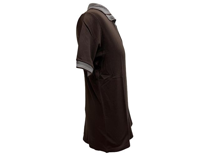 Polo de manga corta en algodón marrón con acentos a rayas Etro Castaño Roja - vista 2