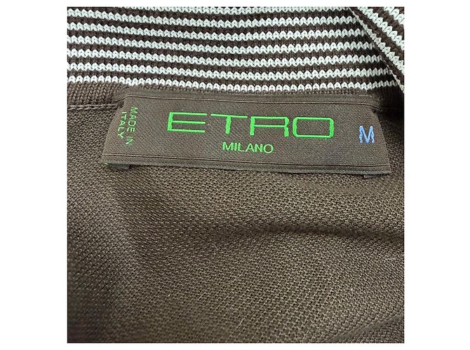 Polo de manga corta en algodón marrón con acentos a rayas Etro Castaño Roja - vista 4