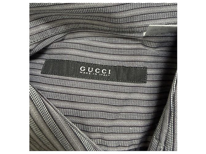 Camicia a righe con bottoni Gucci in cotone grigio - vista 3