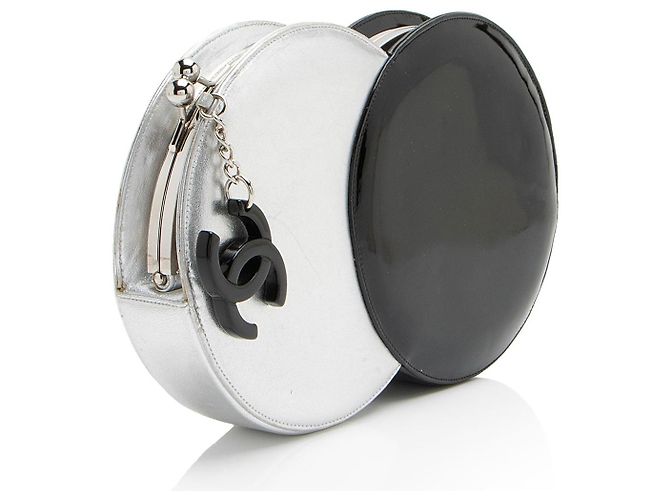 Gabrielle Chanel Metallic Lammleder Lackleder Doppelkreis Clutch Schwarz - Ansicht 2