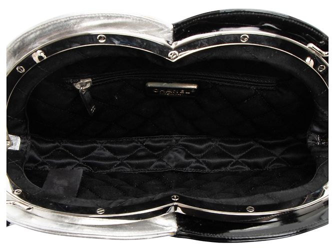 Gabrielle Chanel Metallic Lammleder Lackleder Doppelkreis Clutch Schwarz - Ansicht 6