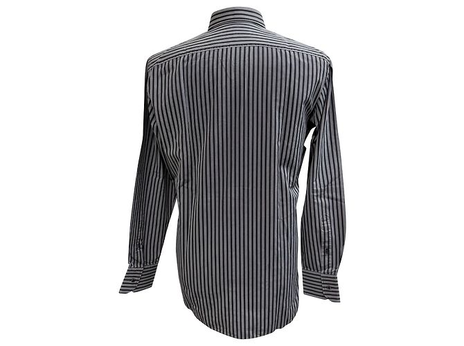 Camicia a righe con bottoni Gucci in cotone grigio - vista 3