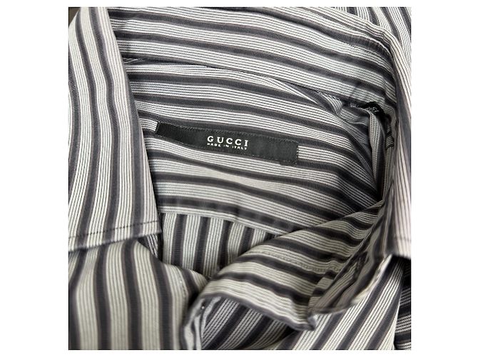 Camicia a righe con bottoni Gucci in cotone grigio - vista 4