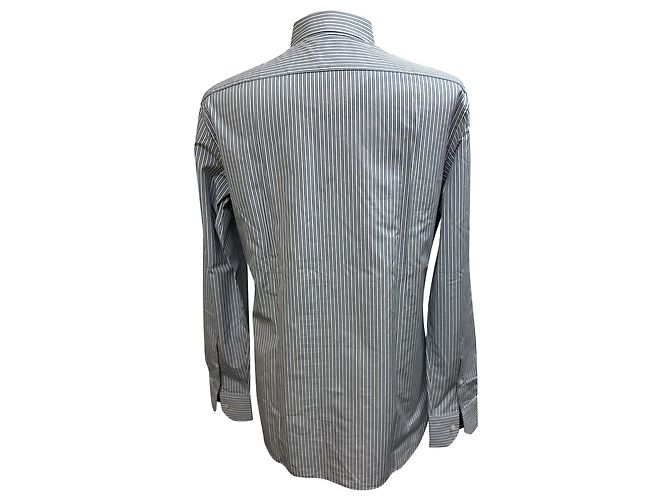 Camicia a righe con bottoni Trofeo Ermenegildo Zegna in cotone blu - vista 3
