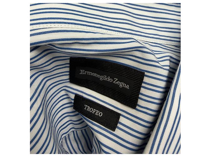 Camicia a righe con bottoni Trofeo Ermenegildo Zegna in cotone blu - vista 4