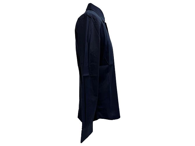 Camicia con bottoni in cotone blu navy di Prada - vista 2