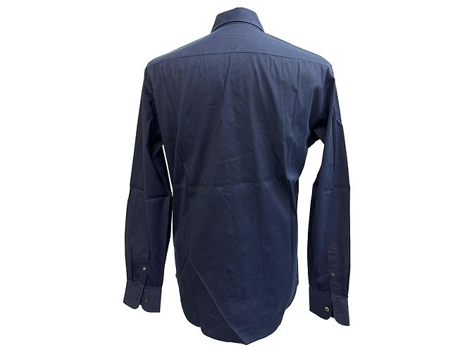Camicia con bottoni in cotone blu navy di Prada - vista 3