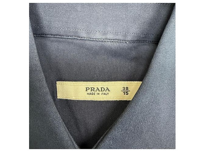 Camicia con bottoni in cotone blu navy di Prada - vista 4