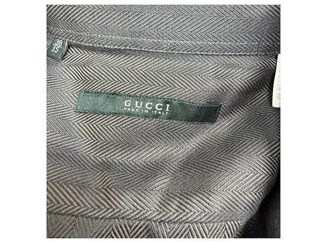 Camisa de botones en algodón marrón con patrón de espiga Gucci Castaño Roja - vista 3