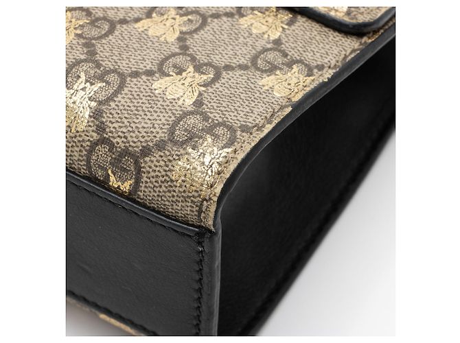 Borsa a Spalla Piccola Gucci GG Supreme Bee Padlock Marrone Beige - vista 10
