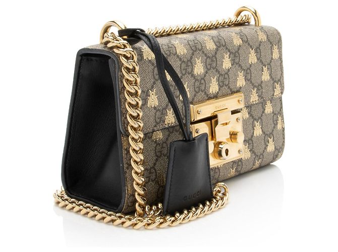 Borsa a Spalla Piccola Gucci GG Supreme Bee Padlock Marrone Beige - vista 2