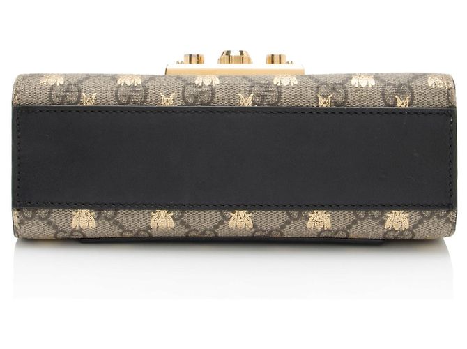 Borsa a Spalla Piccola Gucci GG Supreme Bee Padlock Marrone Beige - vista 4