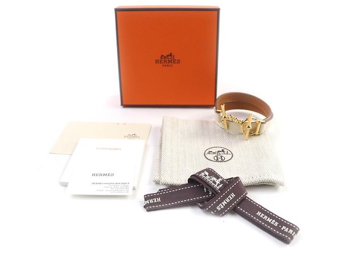 Bracciale in pelle Swift Double Tour Croisier Hermès Taglia 17 Beige - vista 2