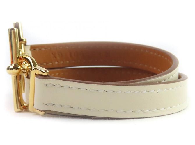 Bracciale in pelle Swift Double Tour Croisier Hermès Taglia 17 Beige - vista 3