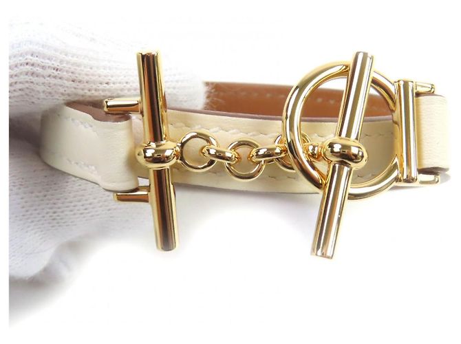 Bracciale in pelle Swift Double Tour Croisier Hermès Taglia 17 Beige - vista 6