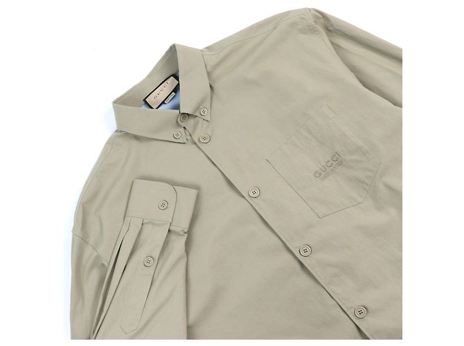 Camisa de algodón con logo bordado Gucci de manga larga Verde Caqui - vista 2
