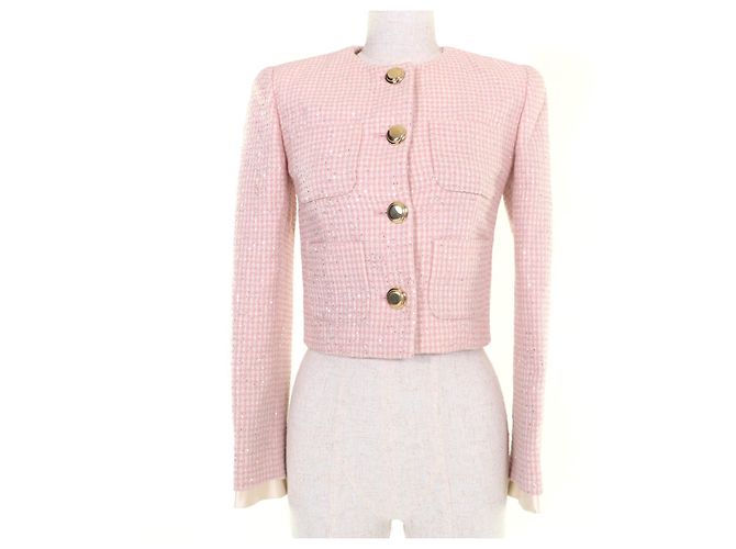Miu Miu MiuMiu Cropped sequined tweed Virgin wool Jacket Pink - view 2