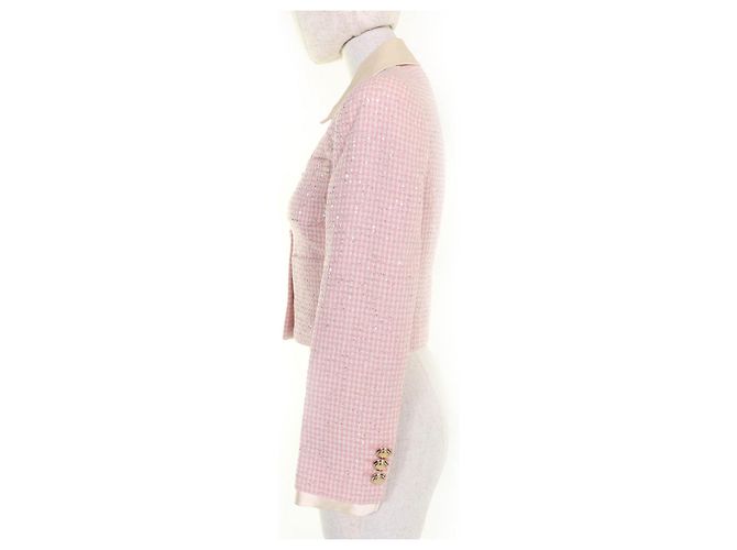 Miu Miu MiuMiu Cropped sequined tweed Virgin wool Jacket Pink - view 3