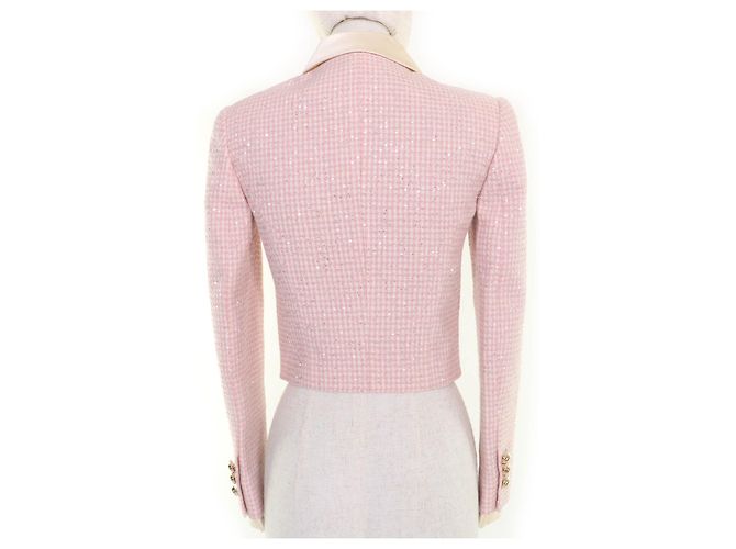 Miu Miu MiuMiu Cropped sequined tweed Virgin wool Jacket Pink - view 4