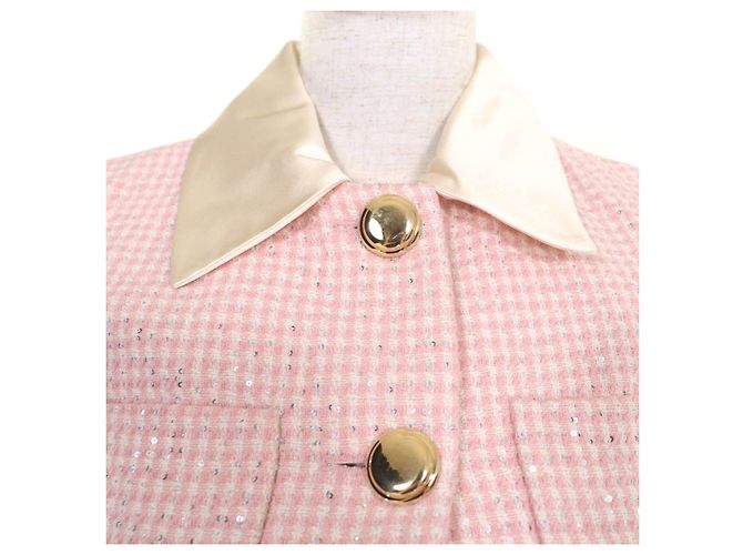 Miu Miu MiuMiu Cropped sequined tweed Virgin wool Jacket Pink - view 5