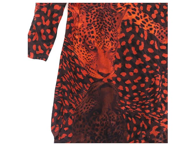 Hermès Vestido de seda Hermes Negro Naranja - vista 5