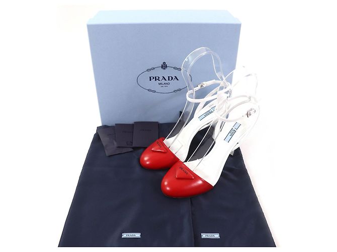 Sapatos de couro com tira de logo triangular Prada Vermelho - vista 2