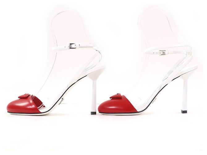 Sapatos de couro com tira de logo triangular Prada Vermelho - vista 3