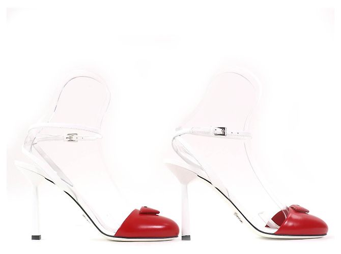 Sapatos de couro com tira de logo triangular Prada Vermelho - vista 4